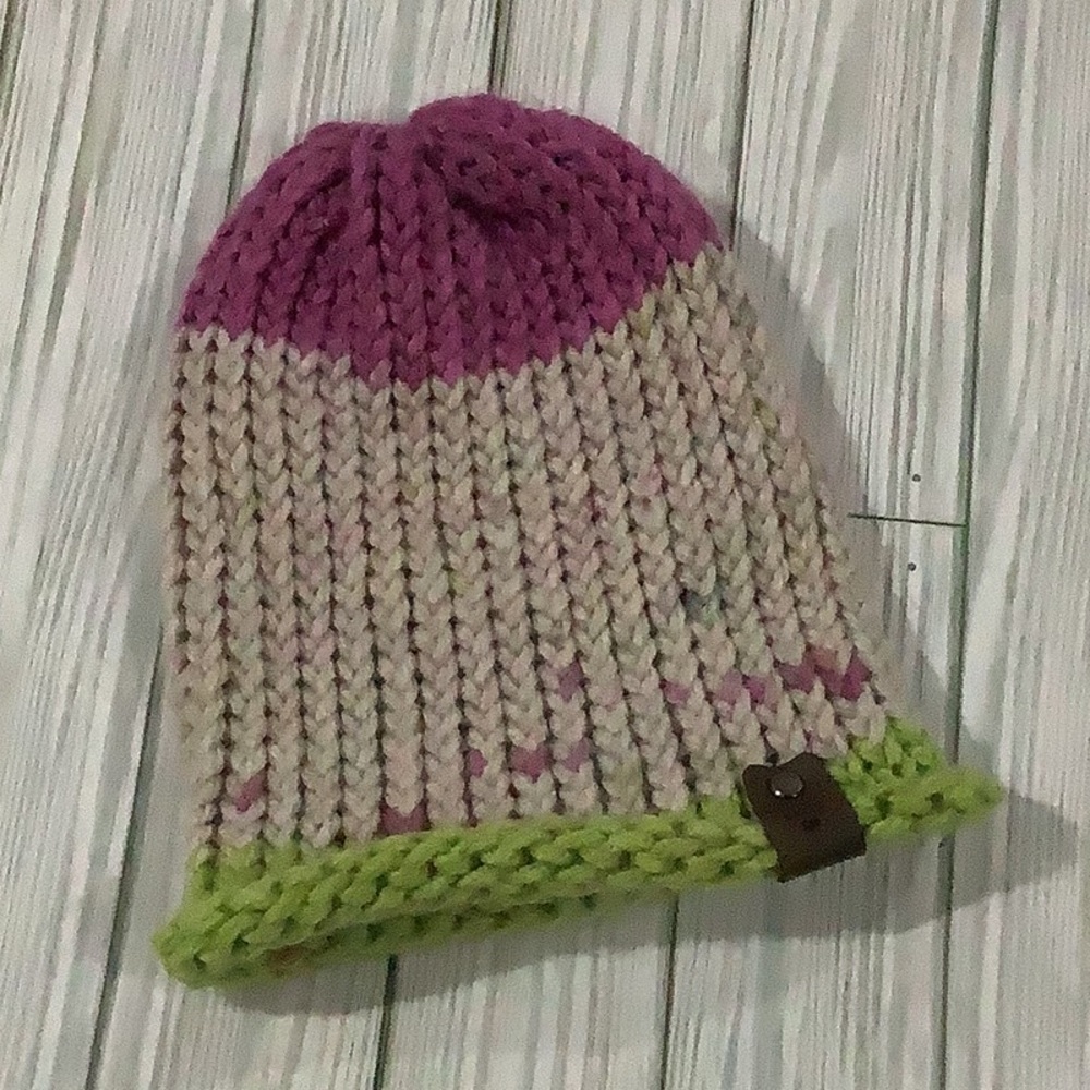 Handmade knitted multicolored winter hat